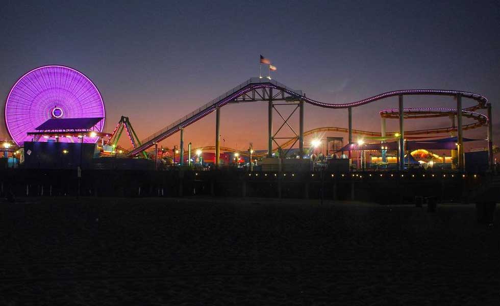 Santa Monica Pier at Night Purple Lights