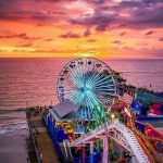 Aerial view of Pacific Park during sunset