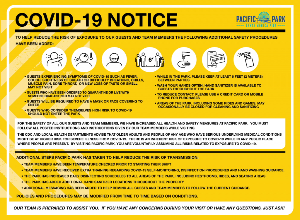 COVID-19 guidelines for Pacific Park