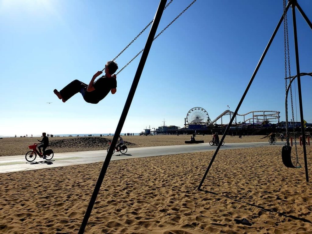 Swings in front of the Santa Monica Pier