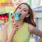 Kenzie Spooner eating ice cream at pacific park on the santa monica pier - photo Joe Diez