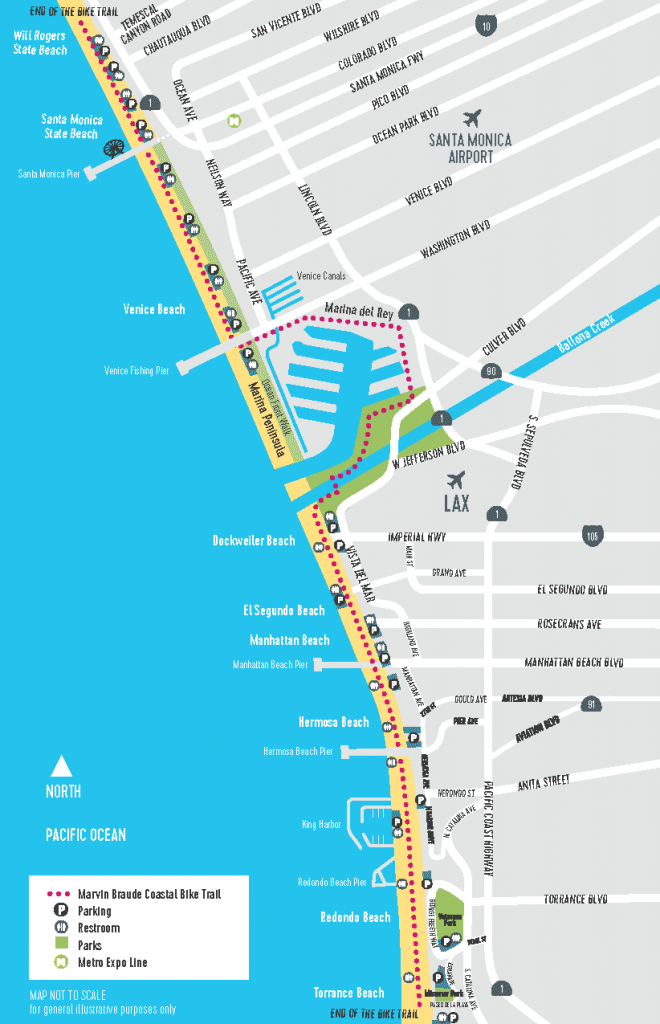 Map of the Marvin Braude Bike Trail form Torrence to Santa Monica