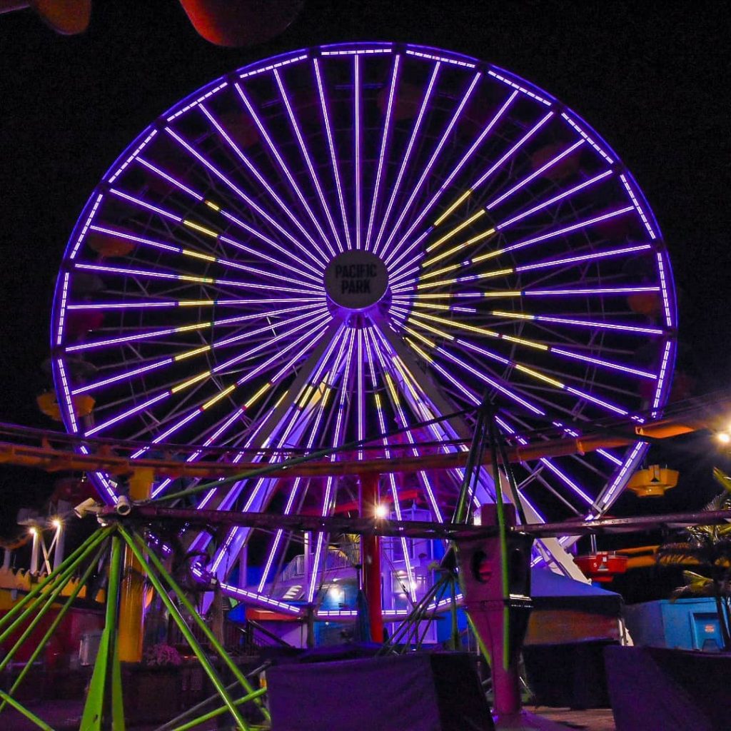 The Pacific Wheel in Santa Monica lit in purple for the LA Lakers in the NBA Finals – Photo by @beachinsoul