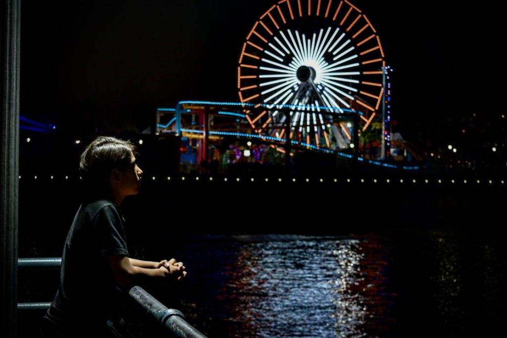 Pumpkin lights on the Pacific Wheel Ferris wheel