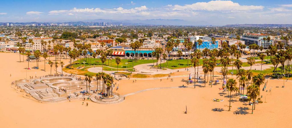 An aerial view of venice beach California