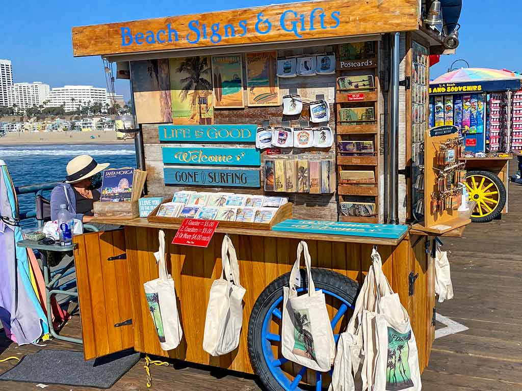 Beach Signs and Gifts cart on the Santa Monica Pier