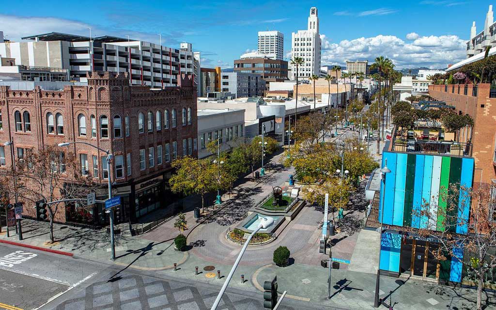 Aerial view of Third Street Promenade in Santa Monica