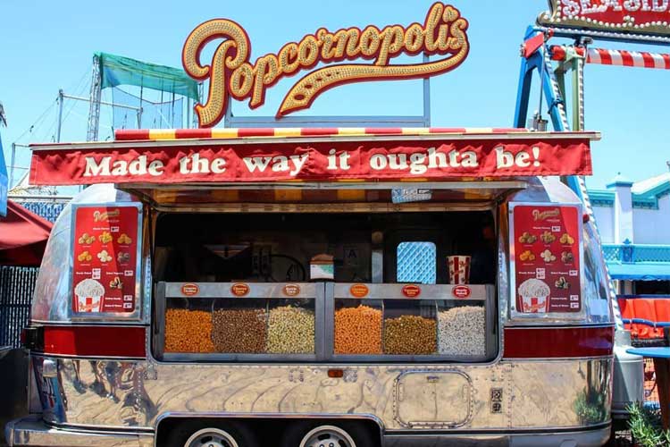 Popcornopolis Airstream trailer on the Santa Monica Pier