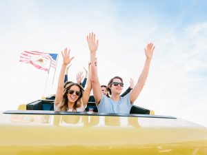 Couple on roller coaster