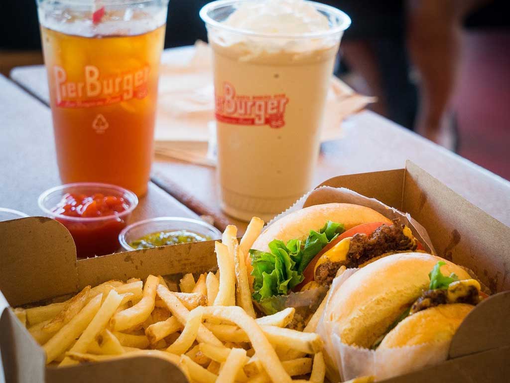 Cheeseburgers and fries at Pier Burger