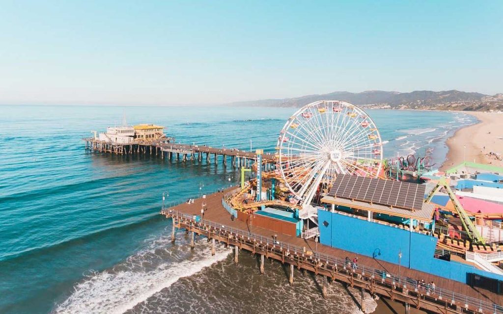 Aerial shot of Santa Monica Pier rides