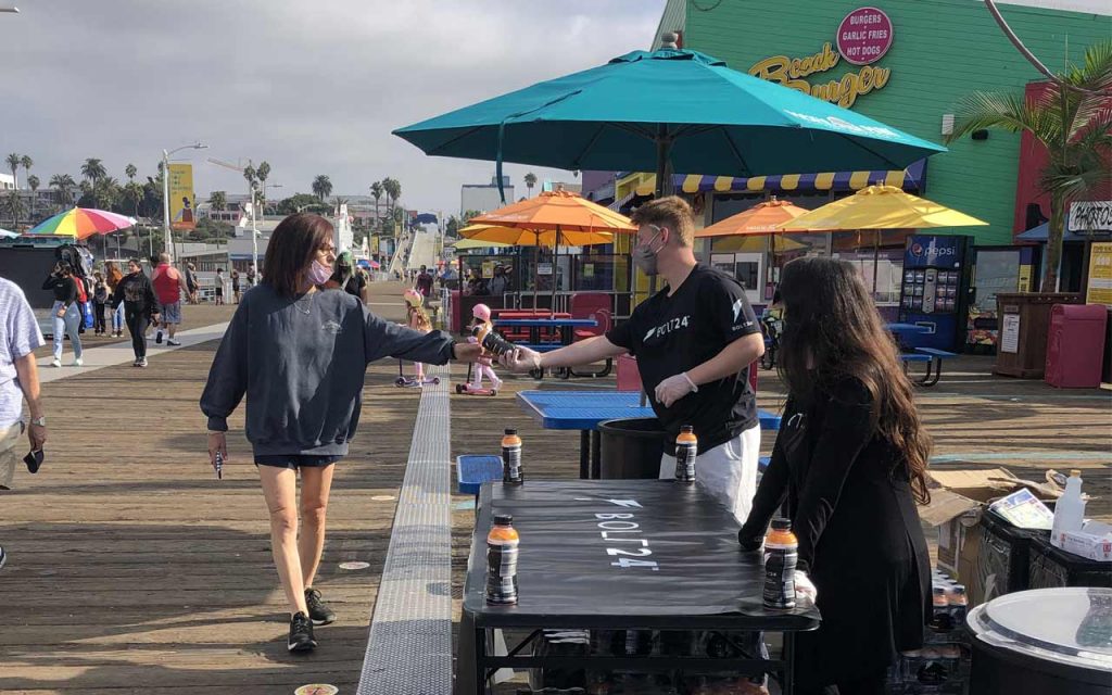 Bolt24 energy drink sampling on the Santa Monica Pier