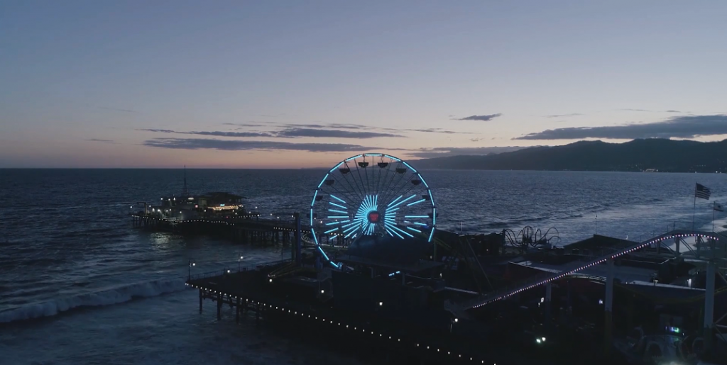 MG Awareness Ferris wheel lighting at the Santa Monica Pier