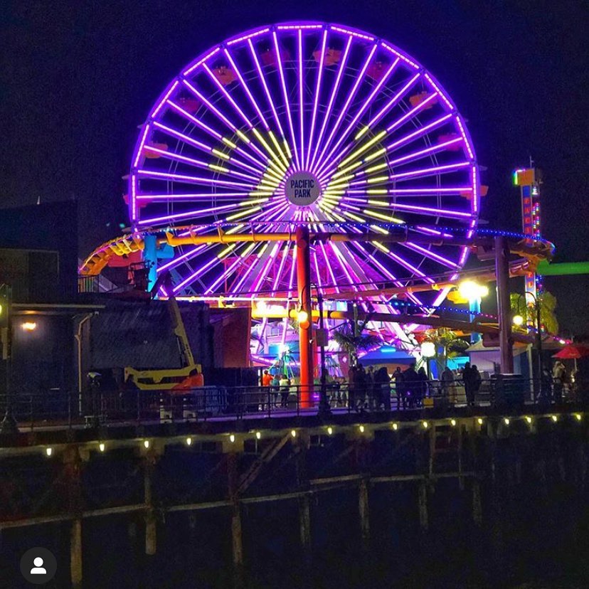 Kobe Bryant's jersey number 24 displayed on the Ferris wheel at Pacific Park for Kobe Bryant Day | Photo by @tang_sarah_xtc