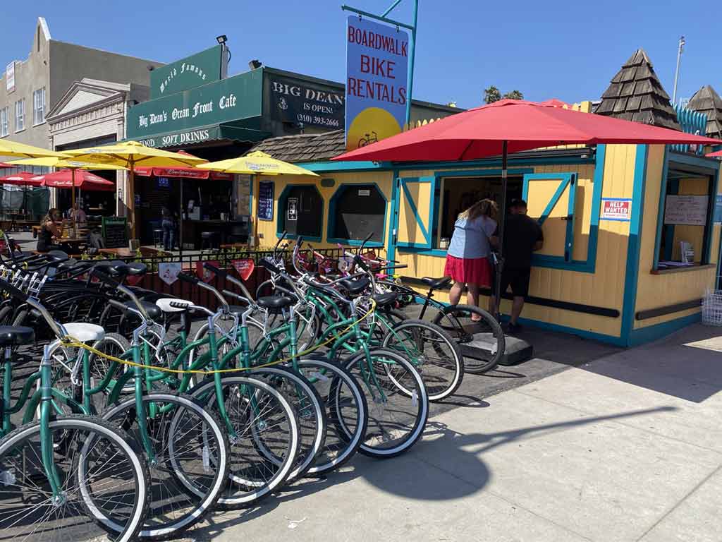 Bicycles outside Boardwalk Bike Rentals in Santa Monica