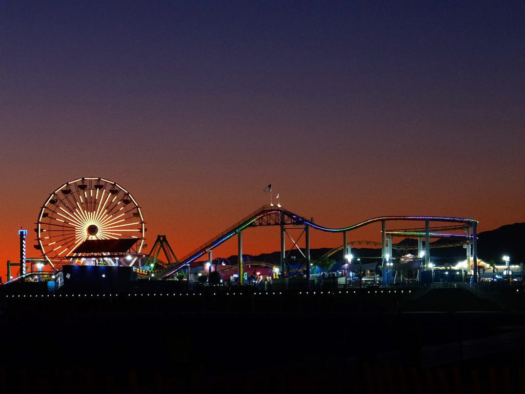 Halloween lights on the Santa Monica Pier Ferris wheel