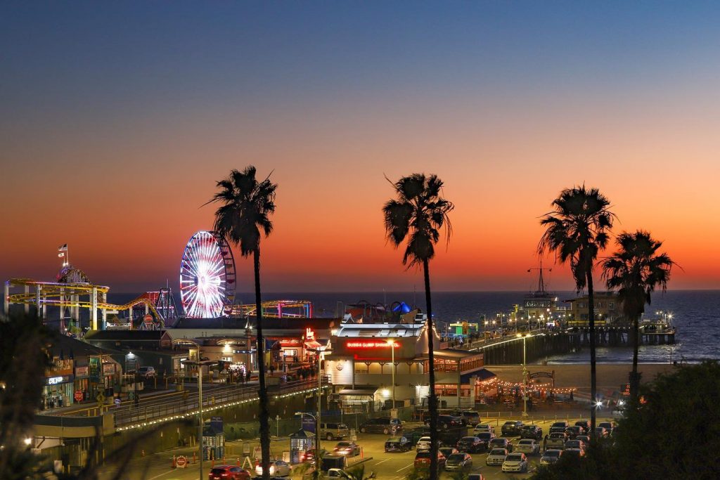 memorial day wheel lighting on the santa monica pier