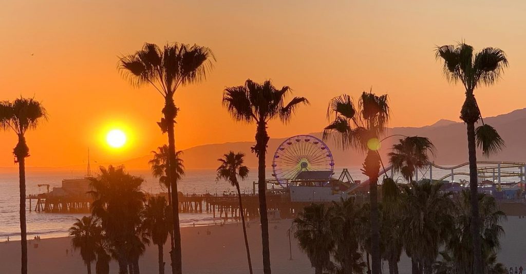 sunset on santa monica beach