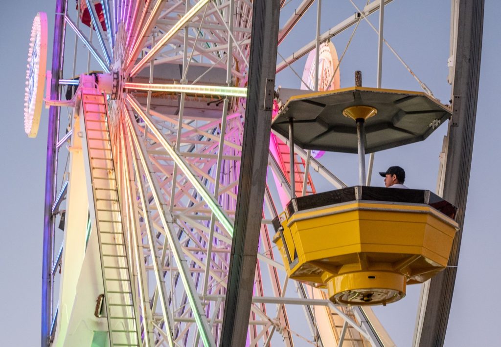 view of the santa monica pier ferris wheel lone rider