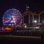 The US flag depicted on the Pacific Wheel in Santa Monica in lights