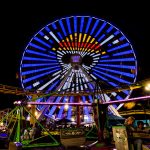 The Jolly Roger from Netflix's live-action adaptation of One Piece depicted on the Pacific Wheel in lights at Pacific Park in California.