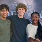 Cast members Walker Scobell, Leah Sava Jeffries and Aryan Simhardi of Disney's Percey Jackson pictured at their event at the Santa Monica Pier